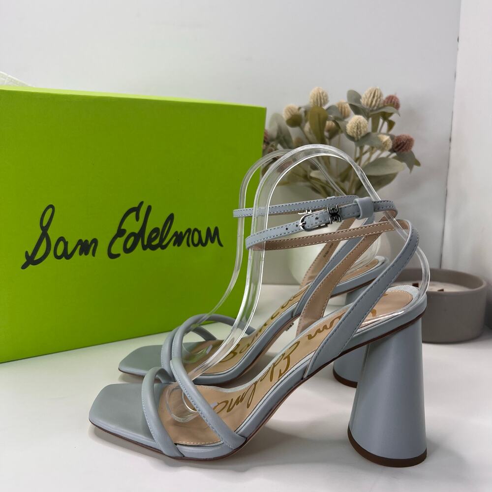 Sam Edelman Kia Block Heel Sandal Satin Ankle Strap Blue Women’s 9.5